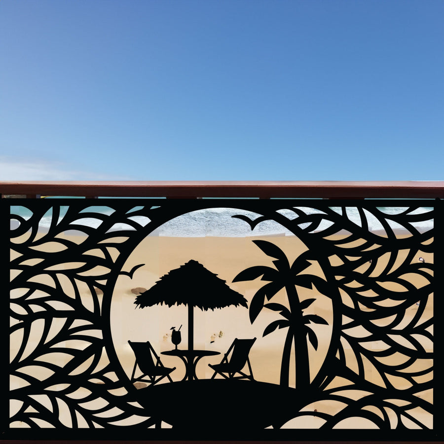 Beach Scene Metal Panel Privacy Screen | Decorative Outdoor Garden Panel | Practical Art
