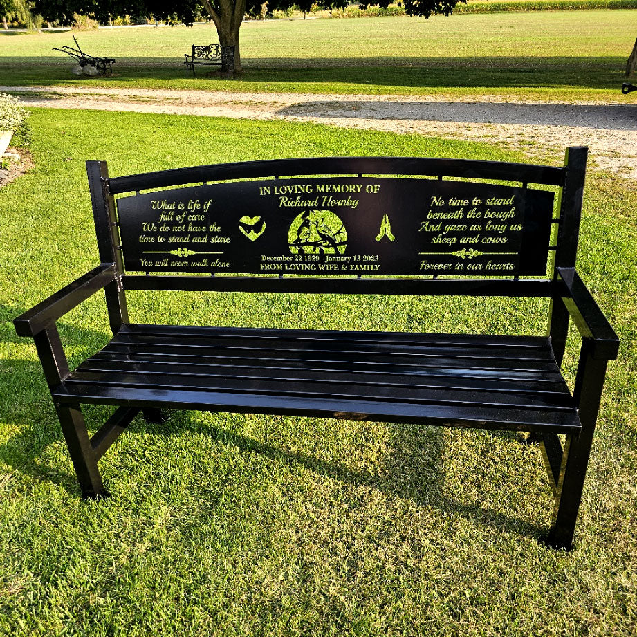 Memorial Bench with a very custom back plate
