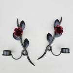 Set of 2 Red Rose Metal Wall Art Candle Holders