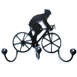 Metal Wall Art Racing Bike: Cycling Coach Gift + Cyclist Award Holder. Wall Mounted Bicycle n Rider Silhouette + Hooks. Sports Award Holders