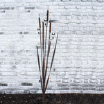 Large Rustic Cattail Bulrush Sculpture with three solar lights Metal Art For Garden Decor