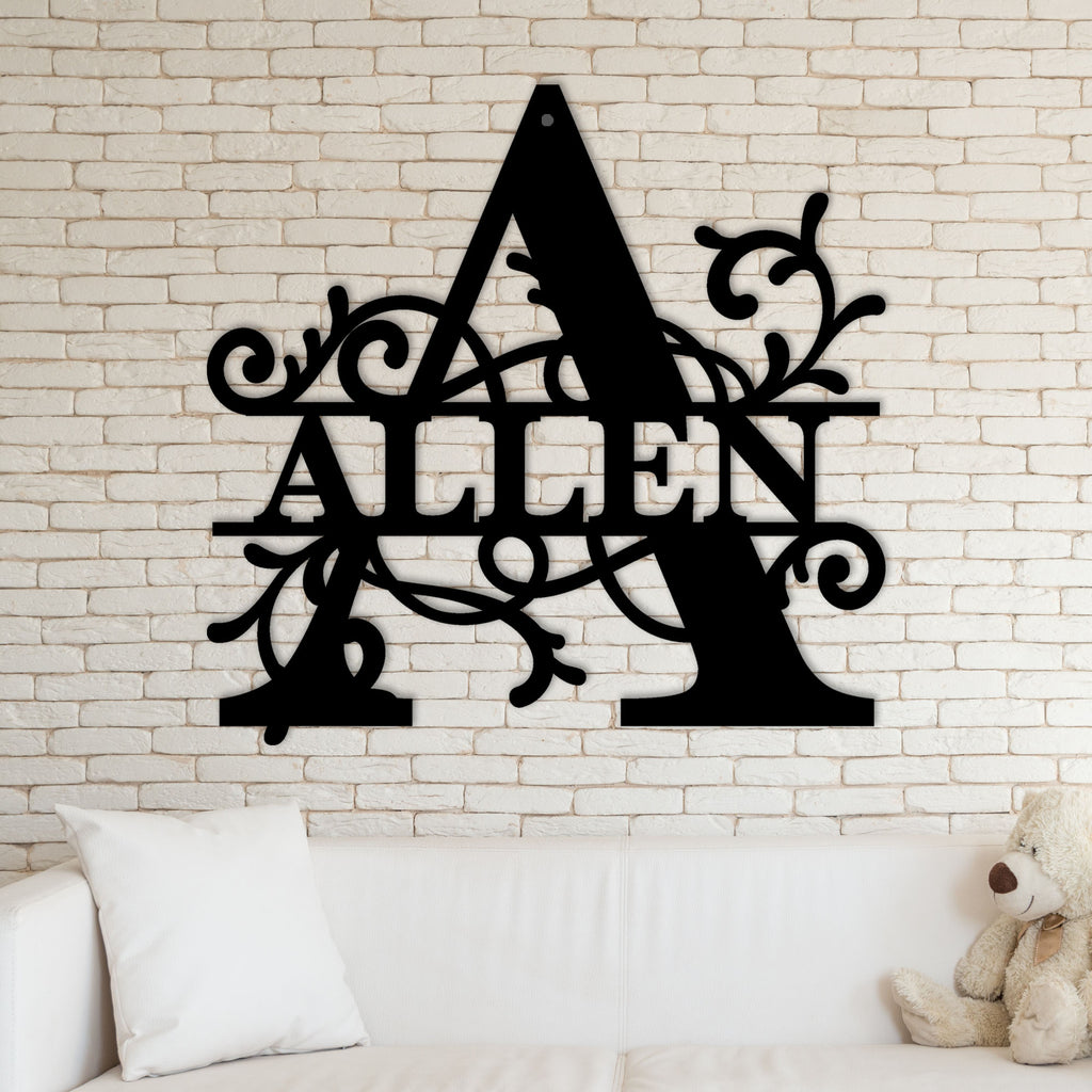 'A' Monogram - Personalized Split Letter Family Name Metal Wall Art ...