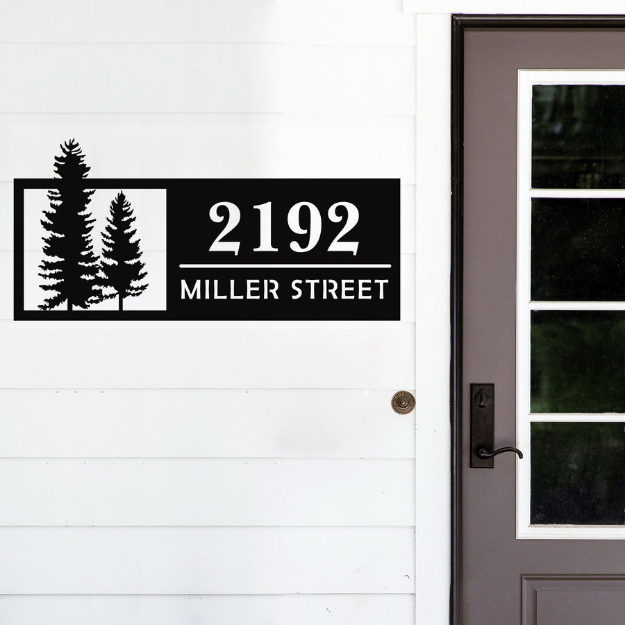 Custom Street Name Address Sign with Pine Trees