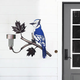 Metal Wall Art Blue Jay & Maple Leaf with solar light Outdoor Indoor Wall Décor