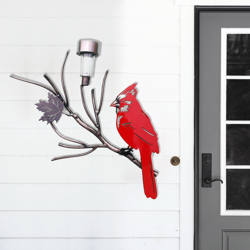 Metal Red Cardinal Wall Art Maple Leaf with solar light Outdoor Indoor Wall Décor