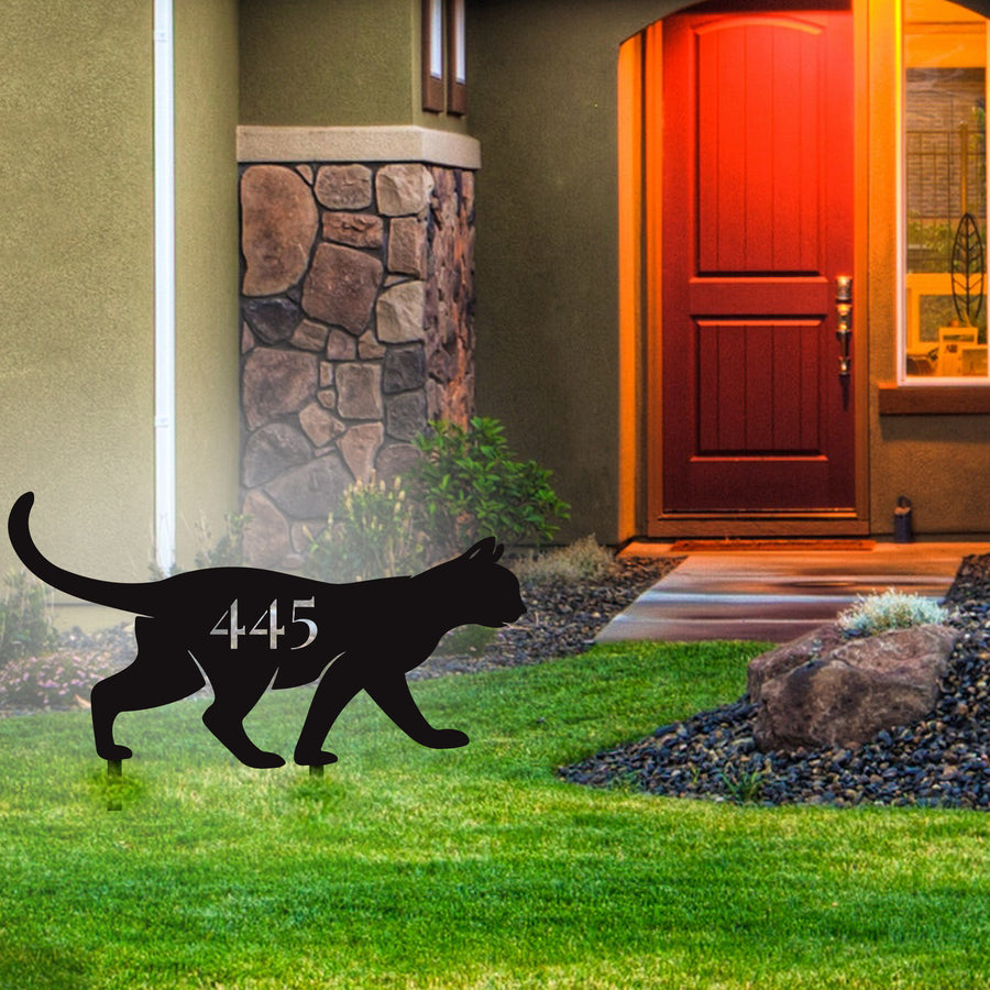Cat Silhouette House Number Sign