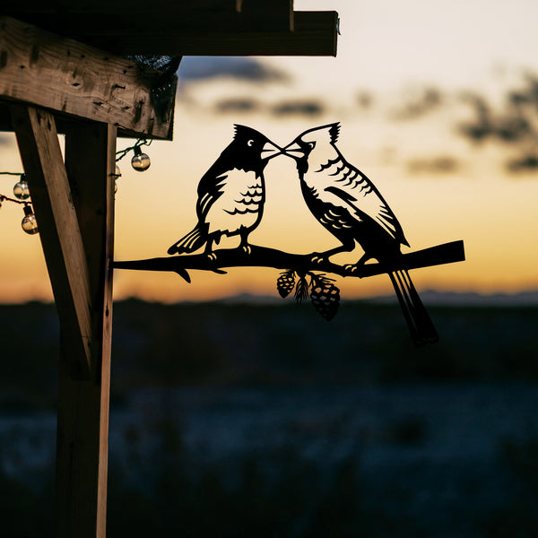 Metal Bird Kissing Cardinal Outdoor Decor | Practical Art