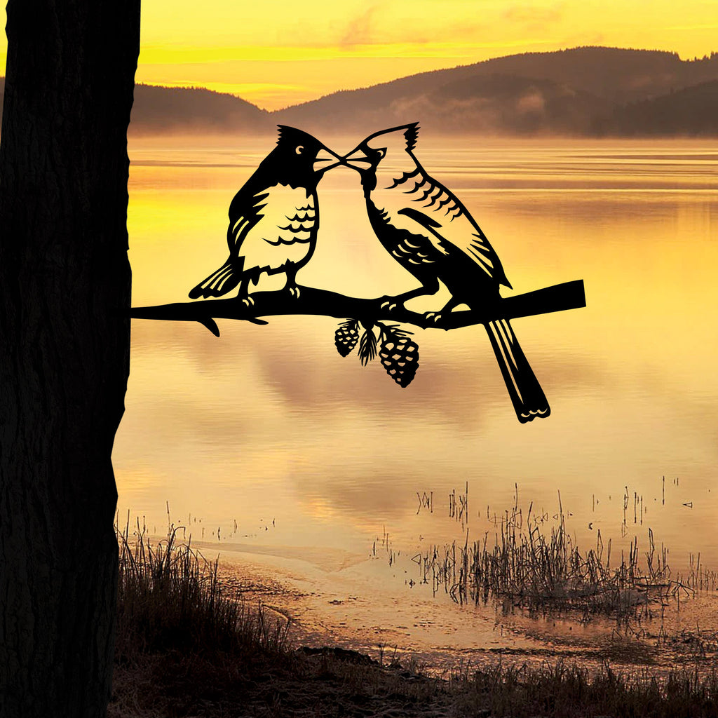 Metal Bird Kissing Cardinal Outdoor Decor | Practical Art – PracticalArt