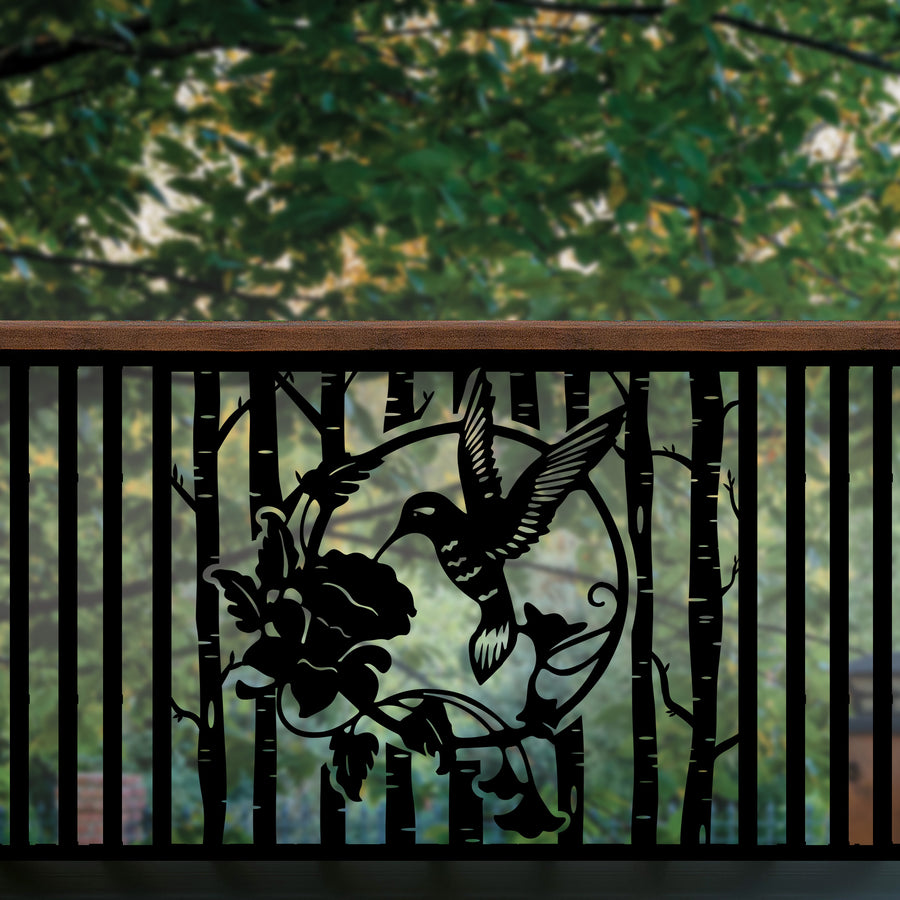 Decorative Metal Outdoor Garden Privacy Screen Yard Art Panel - Hummingbird Birch Tree