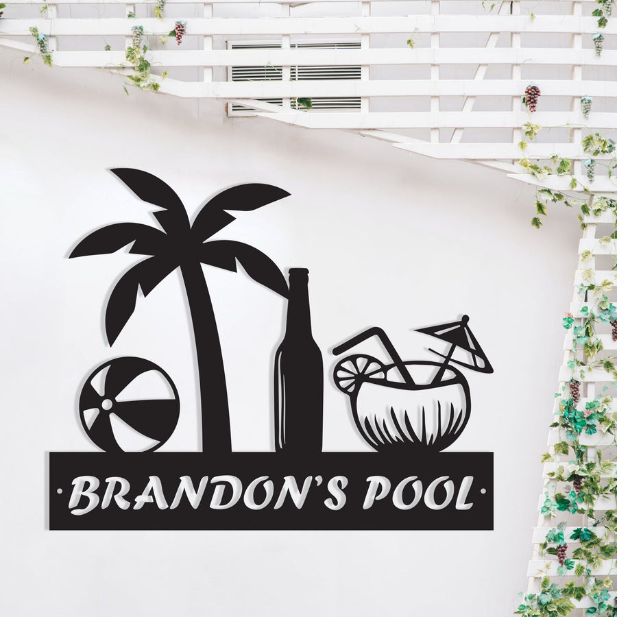 Personalized Backyard Pool Family Name Metal Sign Wall Art
