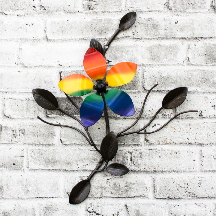 LGBTQ+ Décor Metal Wall Art Flower Vine:  Pride Flag Color Single Flower Vines Wall Art Interior Decor / Décor