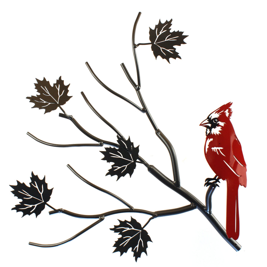 Metal Red Cardinal Wall Art with Maple Leaves Outdoor Indoor Wall Décor