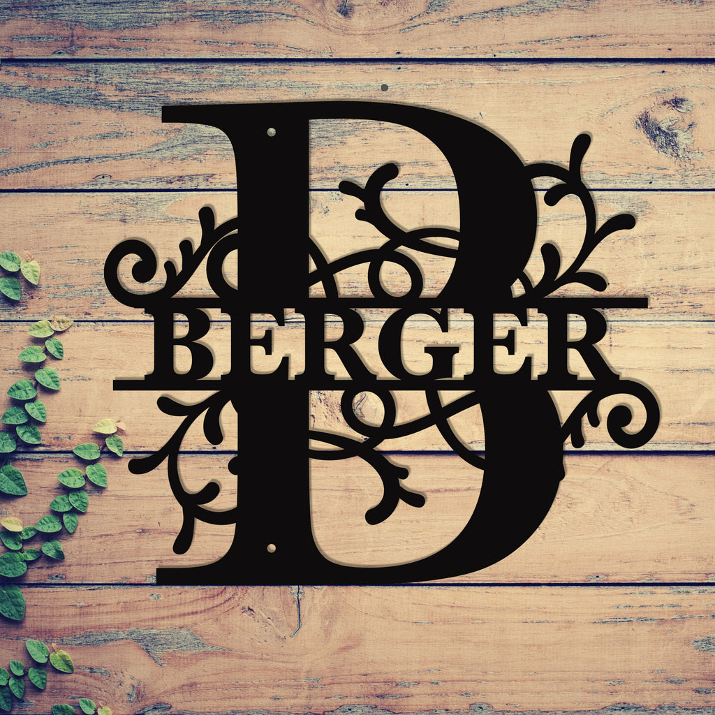 "B" Personalized Split Letter Monogram - Family Name Metal Wall Art ...