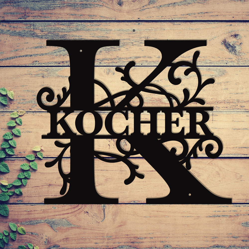 "K" Personalized Split Letter Monogram - Family Name Metal Wall Art