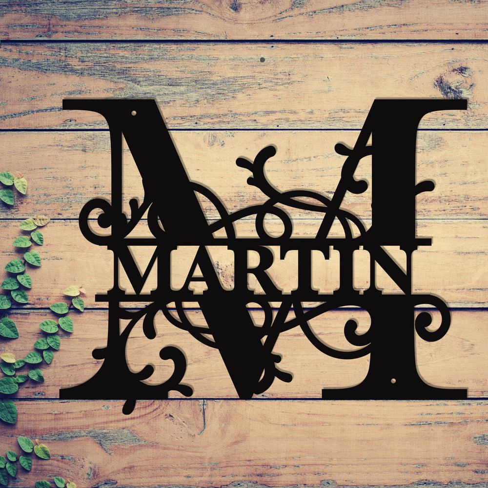 "M" Personalized Split Letter Monogram - Family Name Metal Wall Art