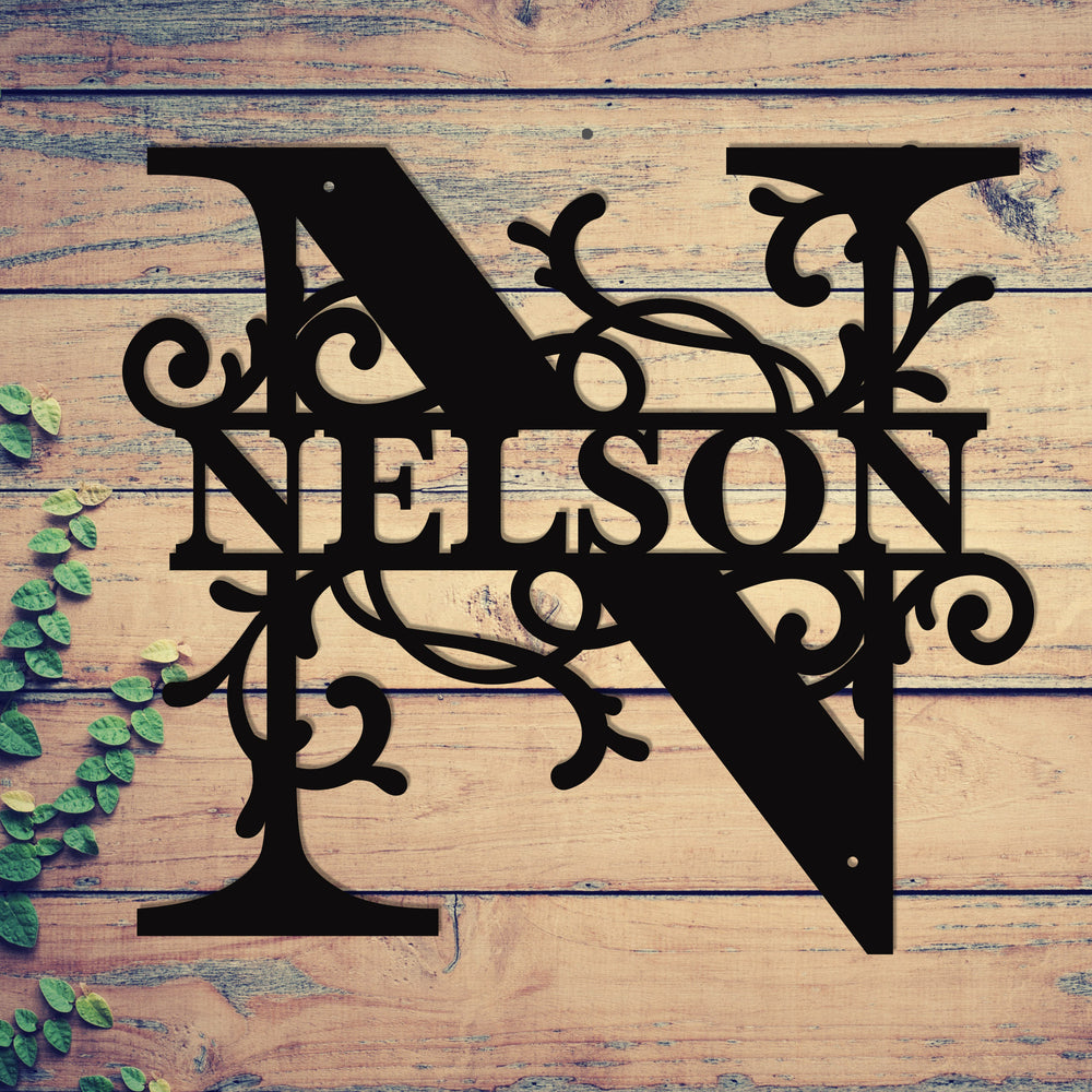 "N" Personalized Split Letter Monogram - Family Name Metal Wall Art