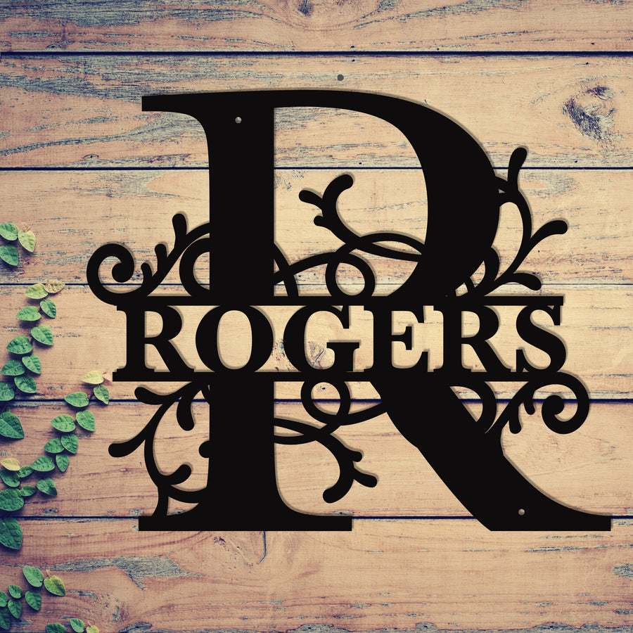 "R" Personalized Split Letter Monogram - Family Name Metal Wall Art