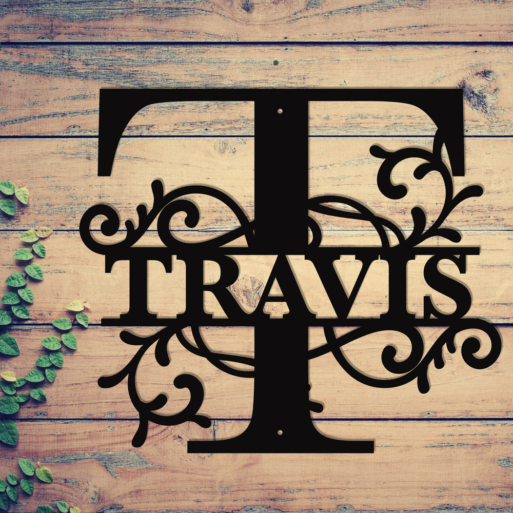"T" Personalized Split Letter Monogram - Family Name Metal Wall Art