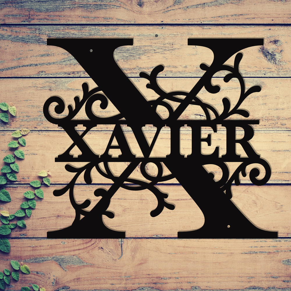 "X" Personalized Split Letter Monogram - Family Name Metal Wall Art