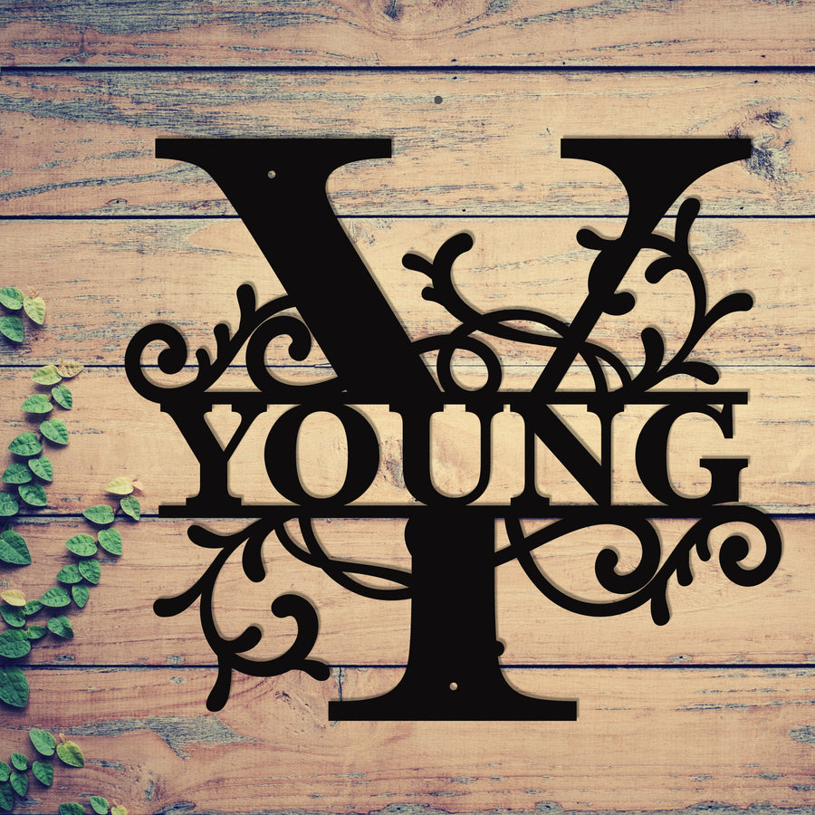 "Y" Personalized Split Letter Monogram - Family Name Metal Wall Art