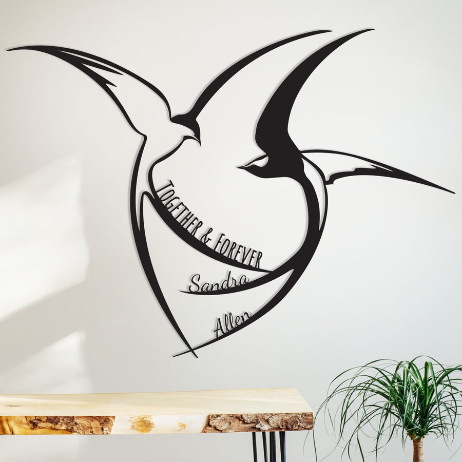 Unified birds in flight, metal wall art, Personalized wedding gift idea