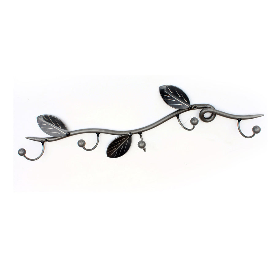 Vine Towel Hook Wallmounted Metal Art W/ 5 Hooks On Decorative Vine