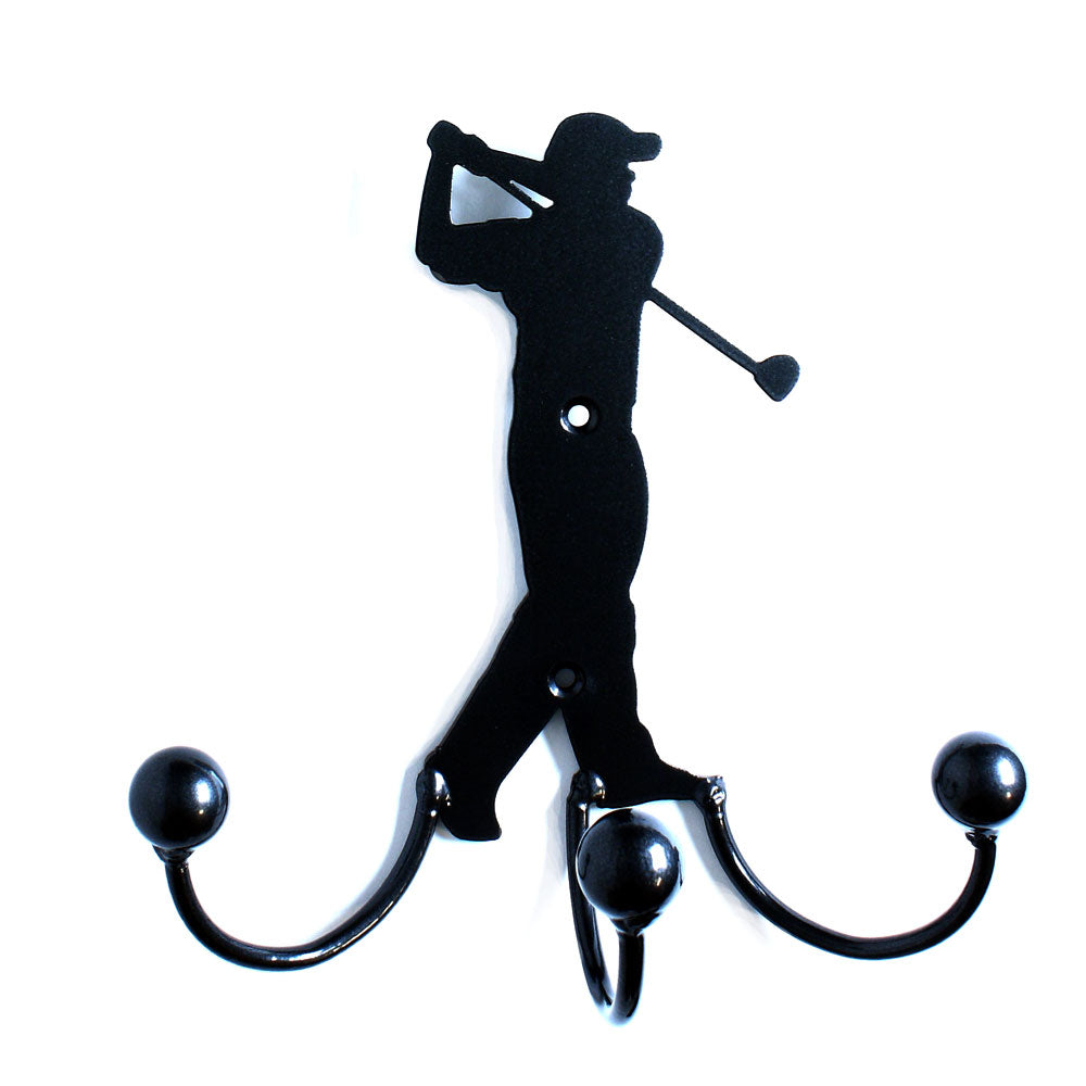 Metal Wall Art Male Golfer Golfing With Hanger Hooks For Coats, Jackets, Awards + Hang Golf Items. Great Birthday Gifts