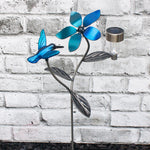 Metal Humming bird Flower Garden Stake with solar light