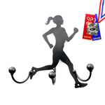 Runner Metal Wall Art Female Silhouette Award Holder Hooks: Running Coach Gift + Runners Medal Display Award Holders Made By Practical Art