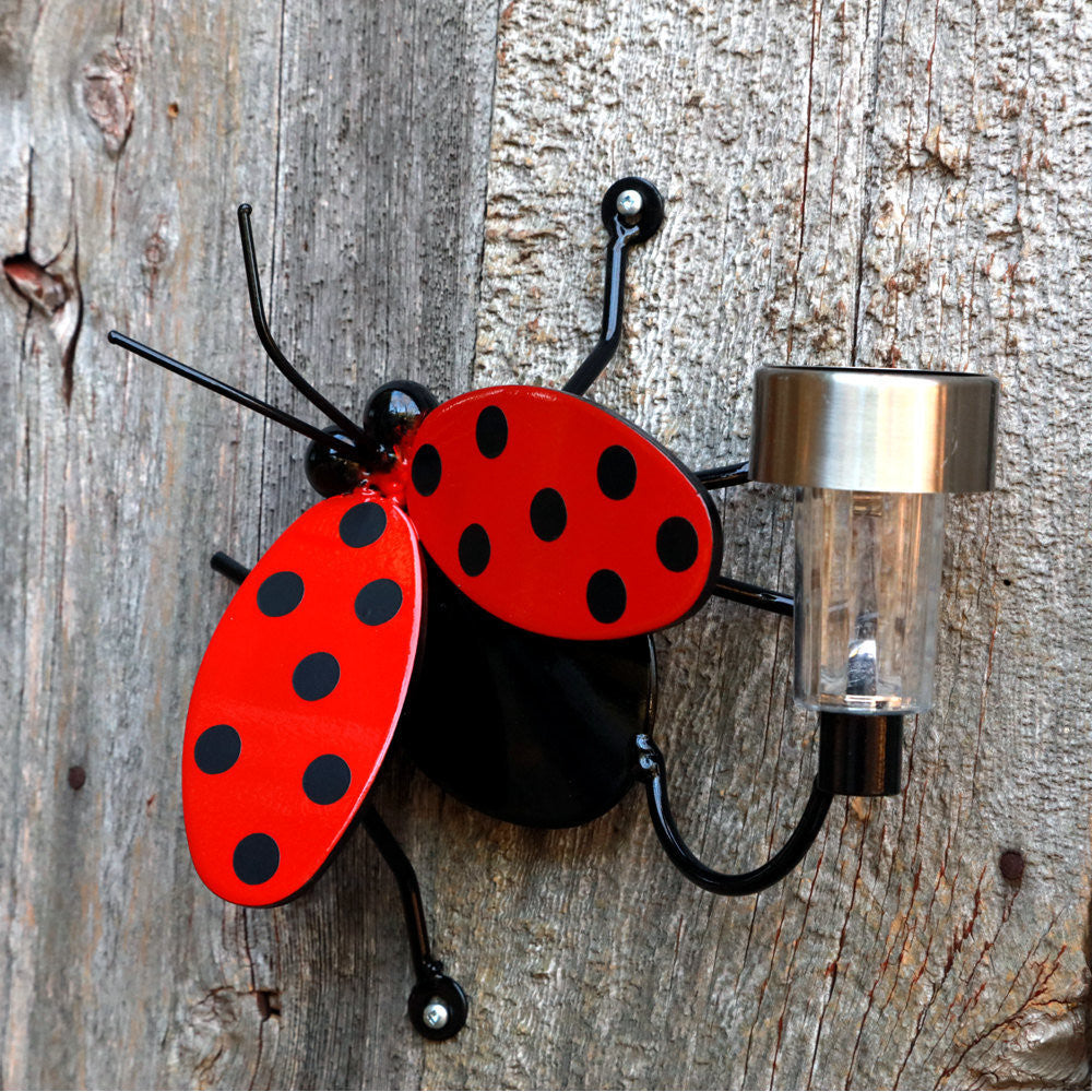 Ladybug Solar Light: Large Flying Metal Ladybugs For Fences And Walls