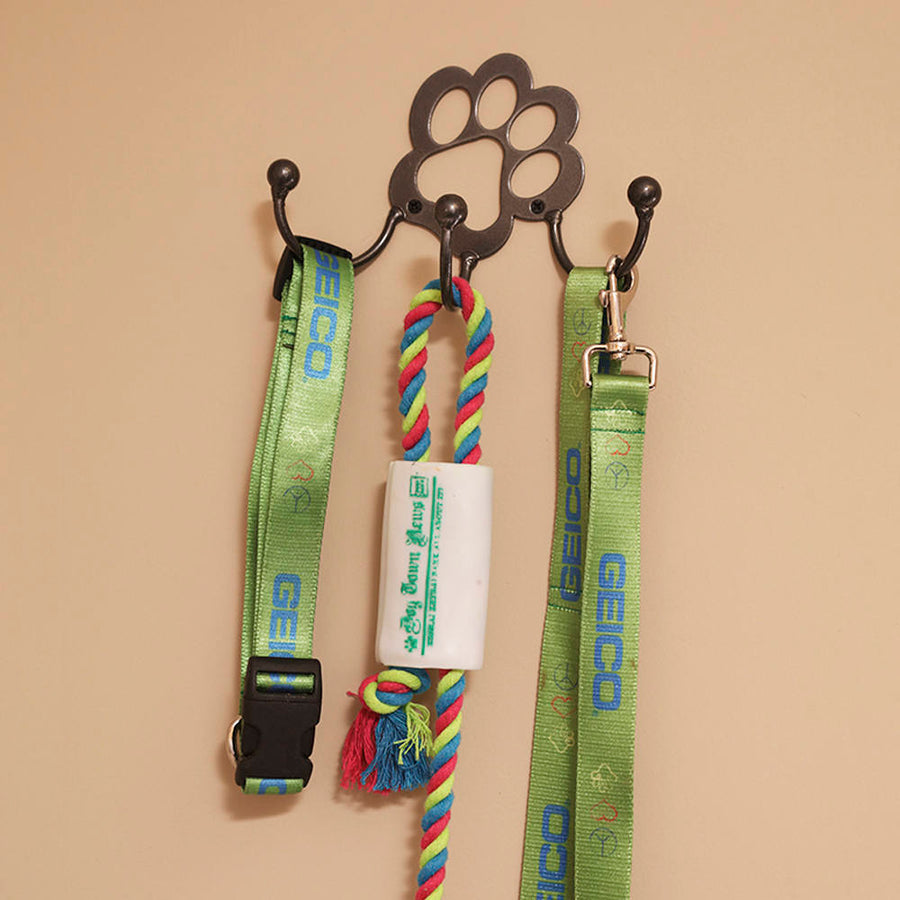Dog Leash Holder 🐶 ️ 3 Hook Metal Dog Paw Shape Leash Holder for Wall