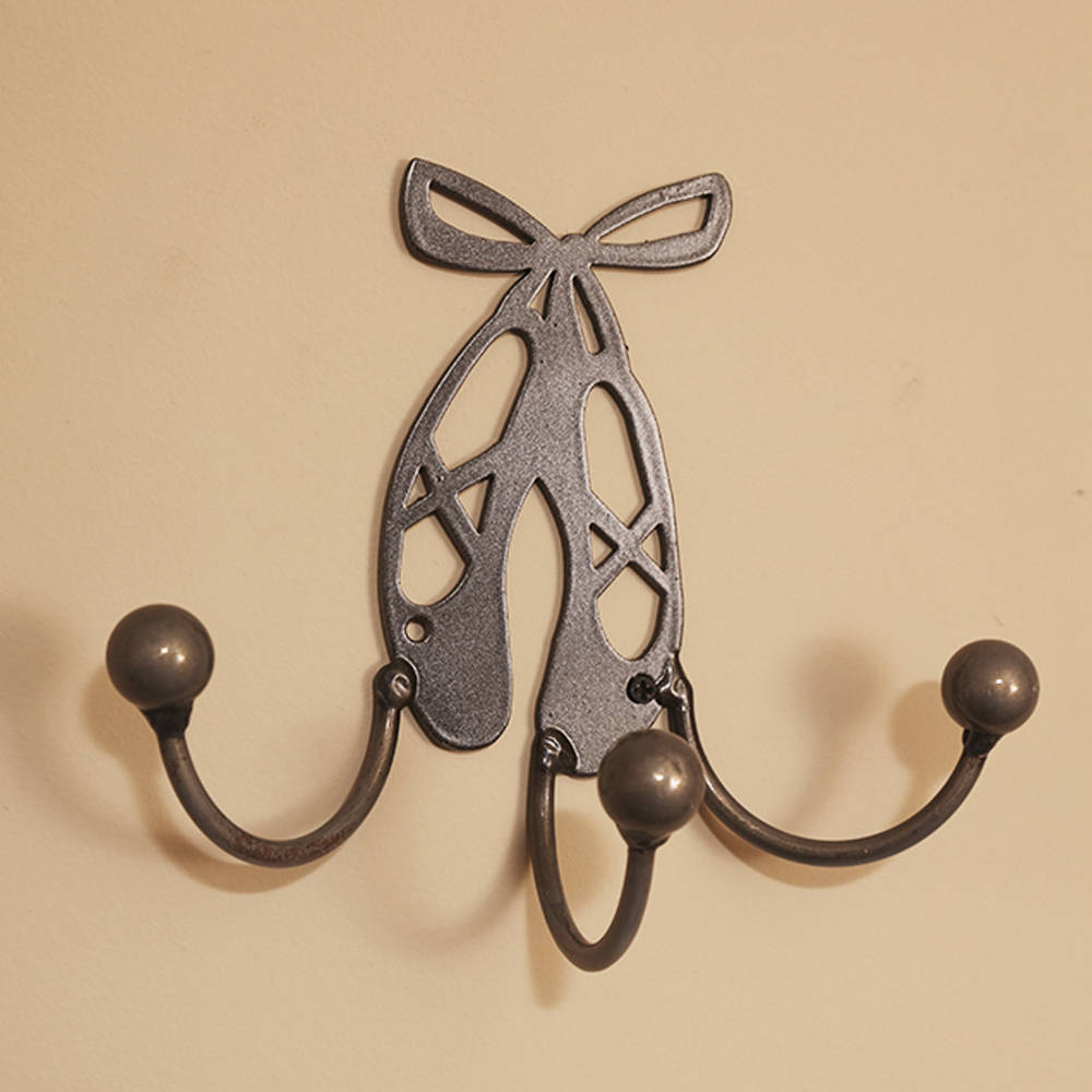 Metal Wall Art With Hooks: Ballet Slippers/Ballerina Dance Shoes Metal Art W/ Wrought Iron Hooks For Coats Or Dance Coach Gift For Dancers