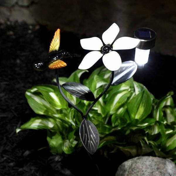 Hummingbird, Flower Vine Stake, 2 Solar Lights + Engraved Plaque: Bird Metal Wall Art Gift For Fathers Day, Mothers, Valentines Day & Gifts!