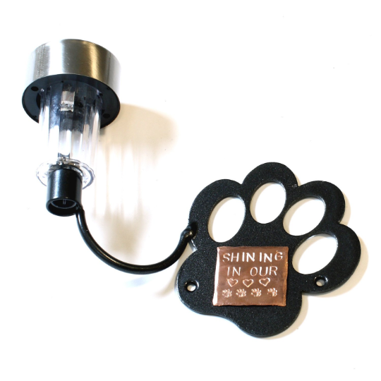 Memorial Dog Paw Personalized Solar Light: Dog Memorial Metal Wall Art c/w Solar Light + Copper Plaque Custom Engraved Made By Practical Art